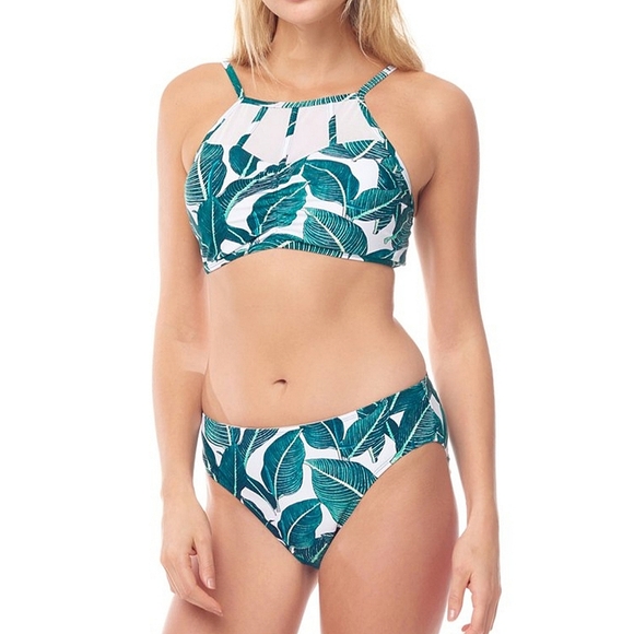 Two-Piece High Neck Leaf Bikini Set - Picture 1 of 4